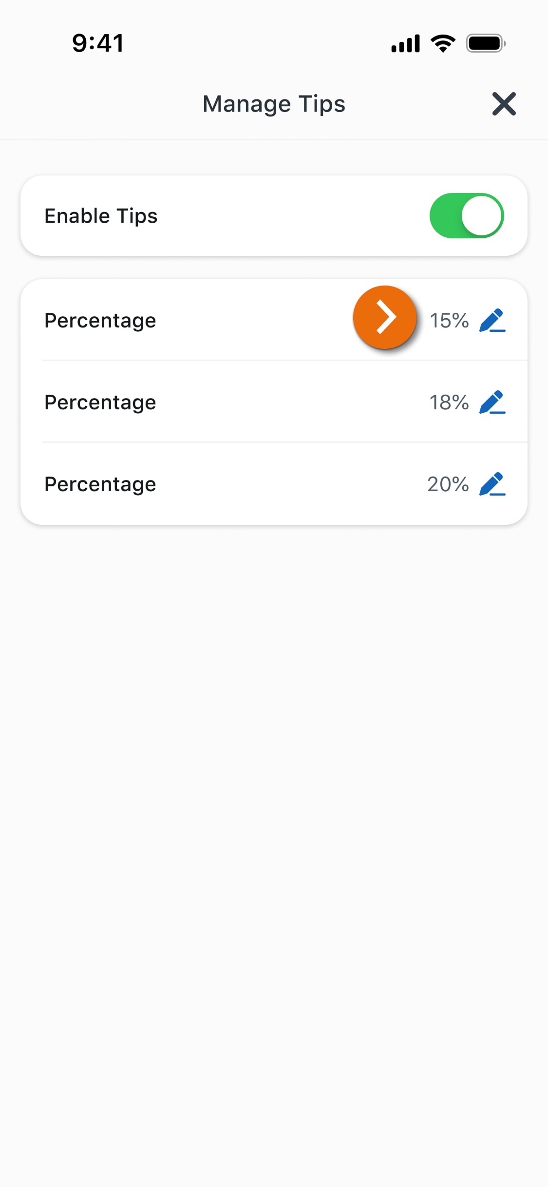 Image of the Manage Tips view in the PNC Mobile App. 