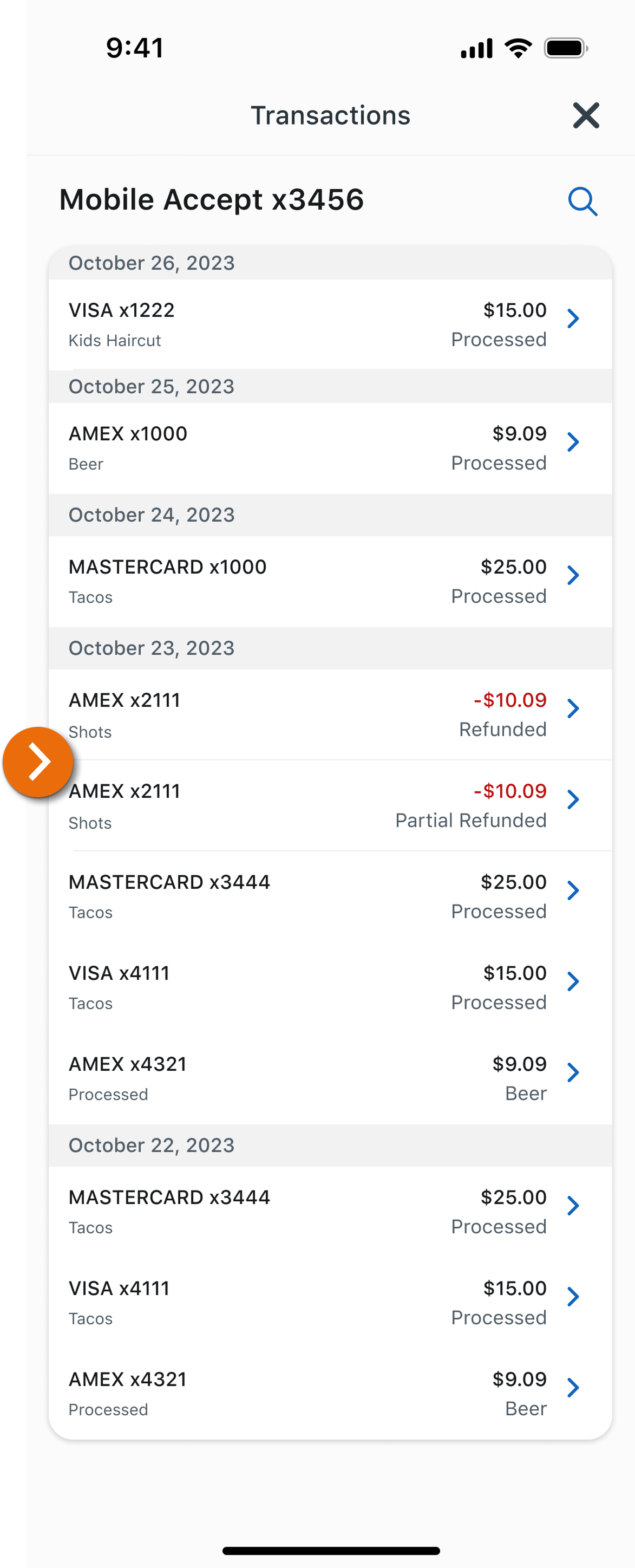Image of the Transaction History view in the PNC Mobile App. 