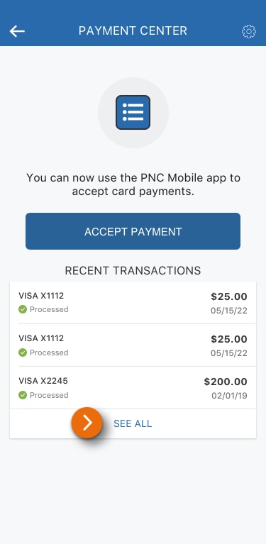 Image of the Payment Center view in the PNC Mobile App. ​