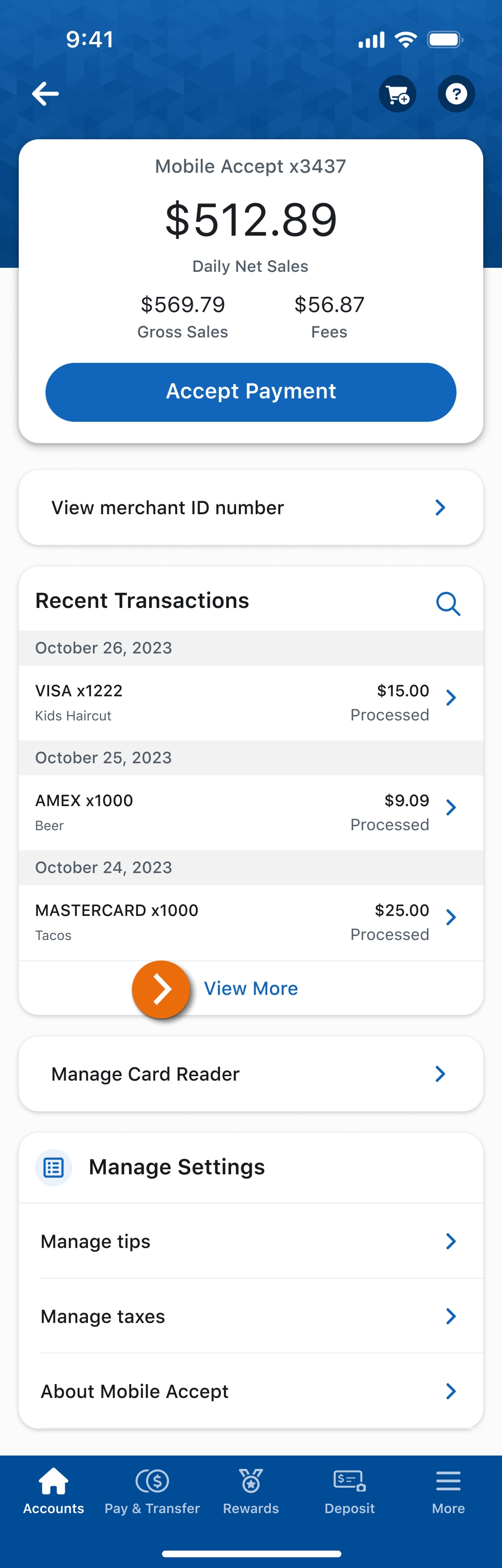 Image of the Payment Center view in the PNC Mobile App. ​