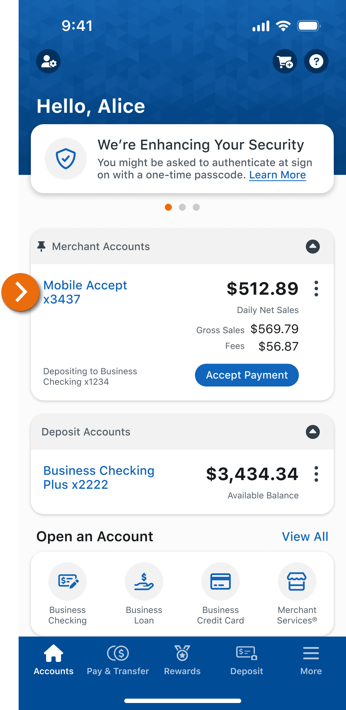 Image of the Business Checking main account view in the PNC Mobile App. ​
