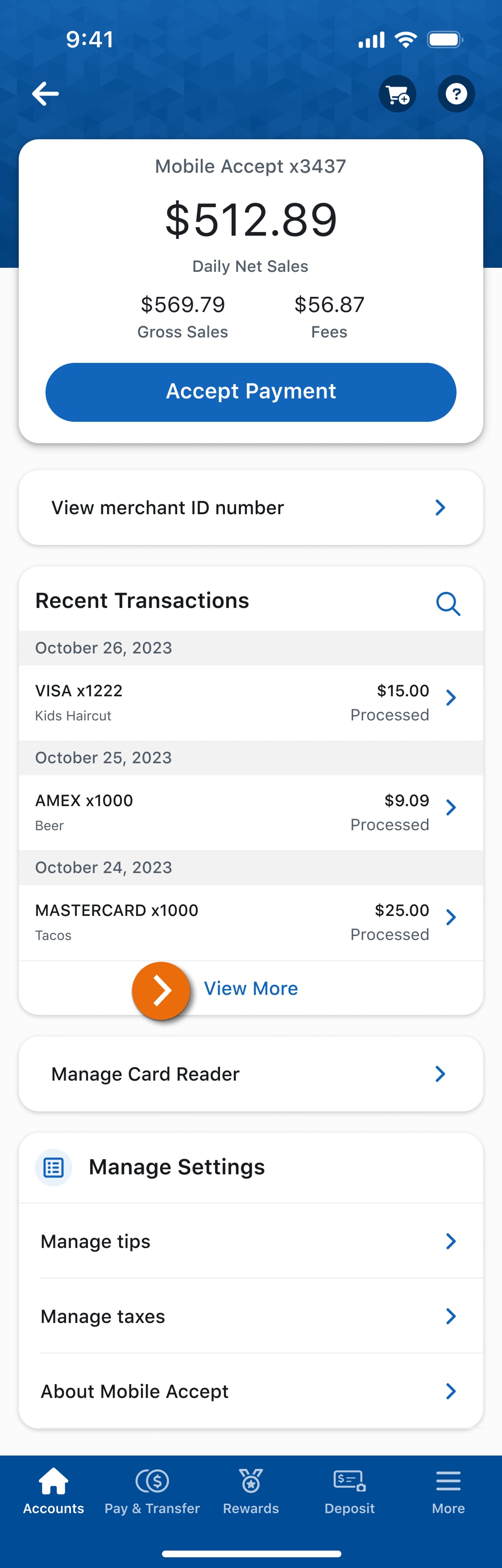 Image of the Payments Center view in the PNC Mobile App. ​