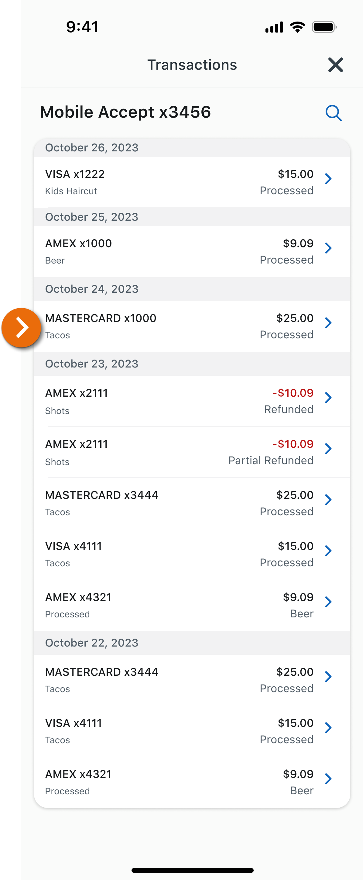 Image of the Transaction History view in the PNC Mobile App.