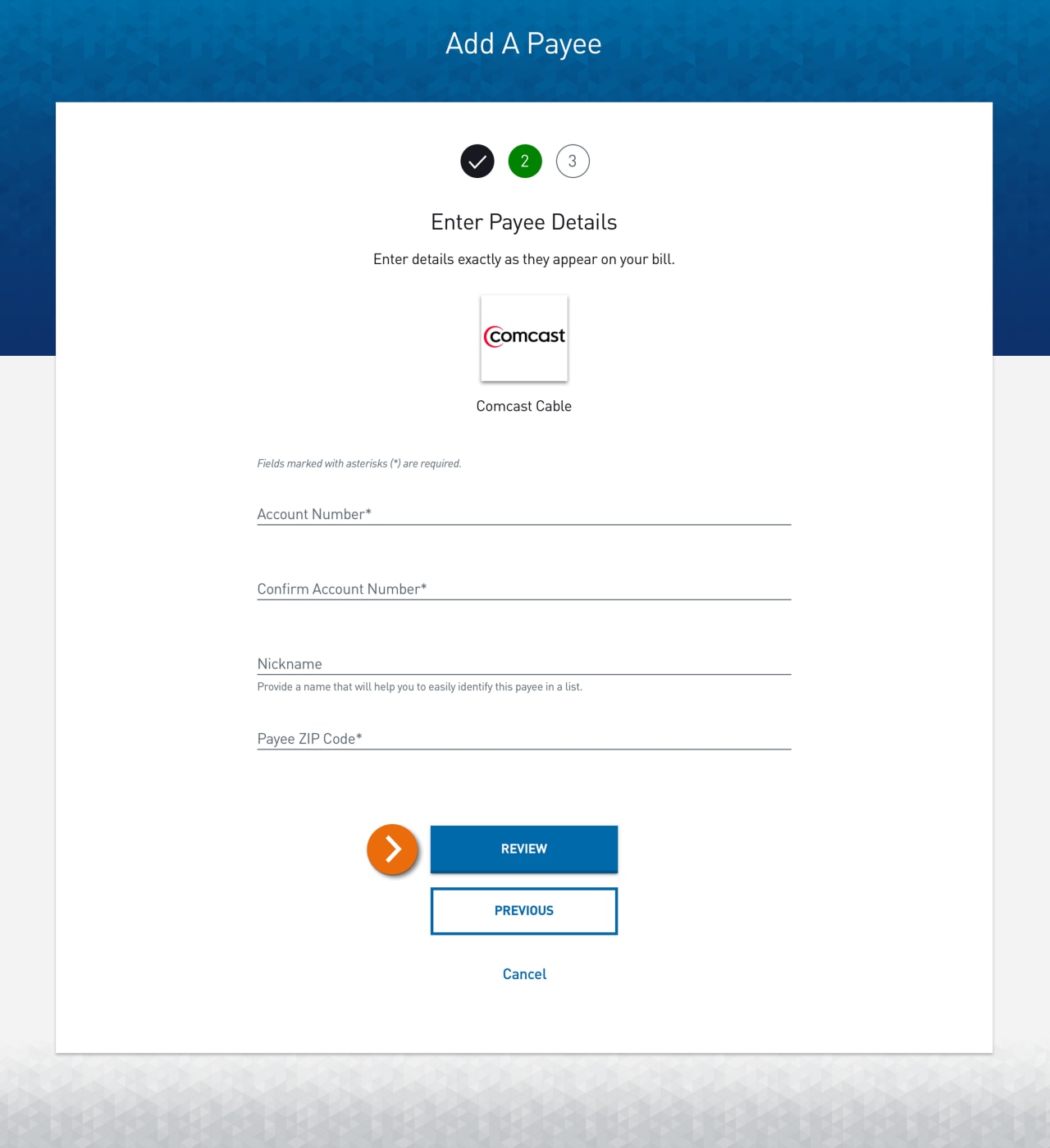 Screenshot of the Enter Payee Details page.​