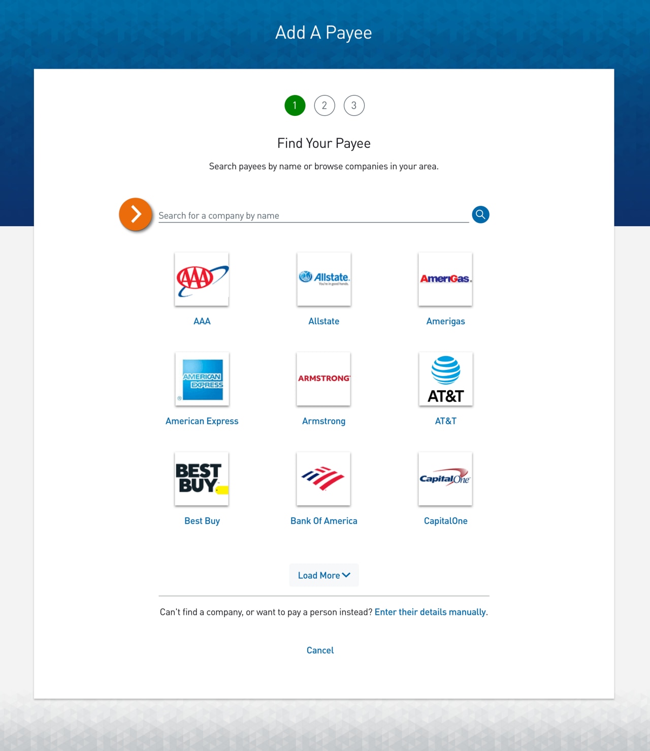 Screenshot of the Find Your Payee page.​