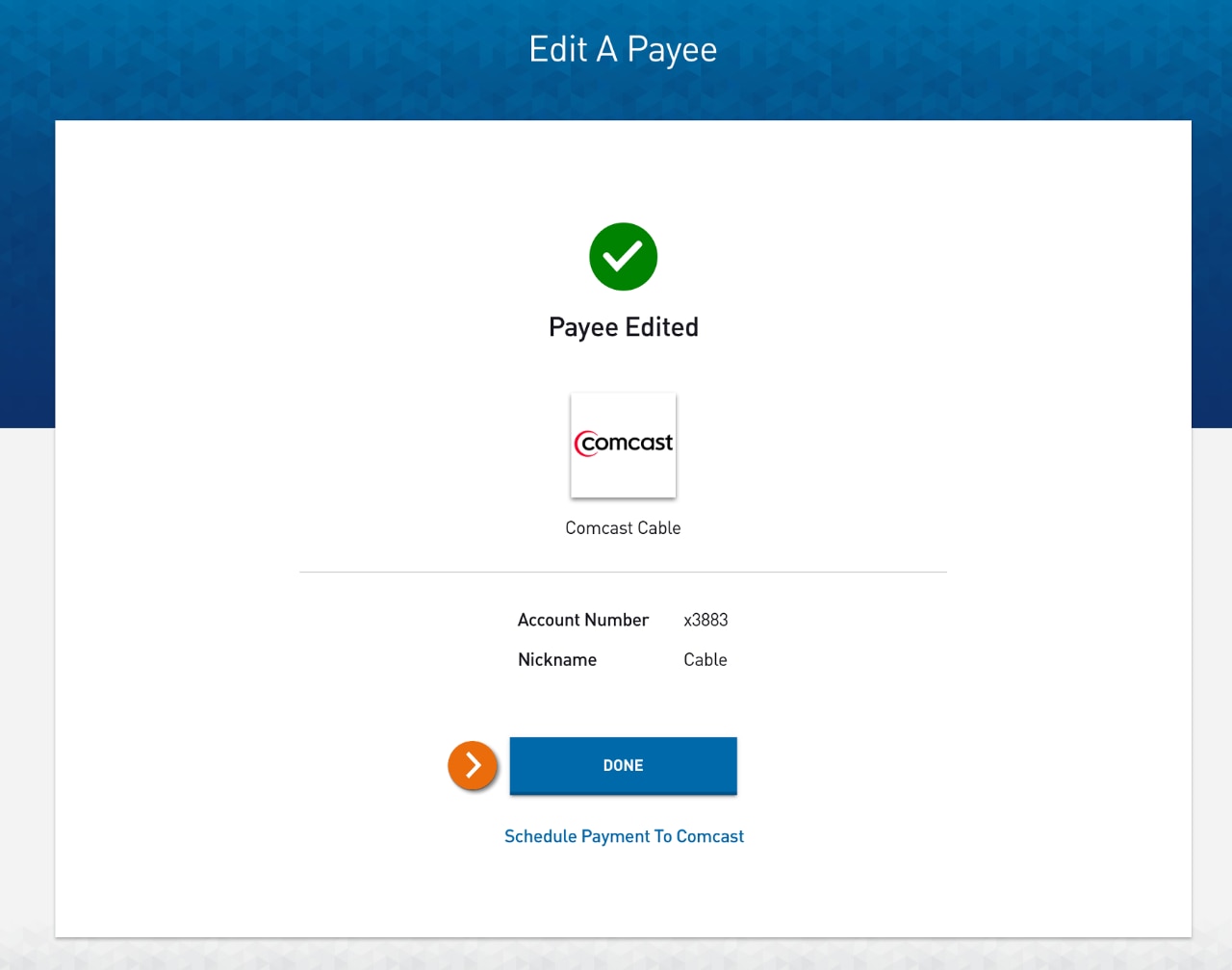 Screenshot of Payee Edited confirmation page.​