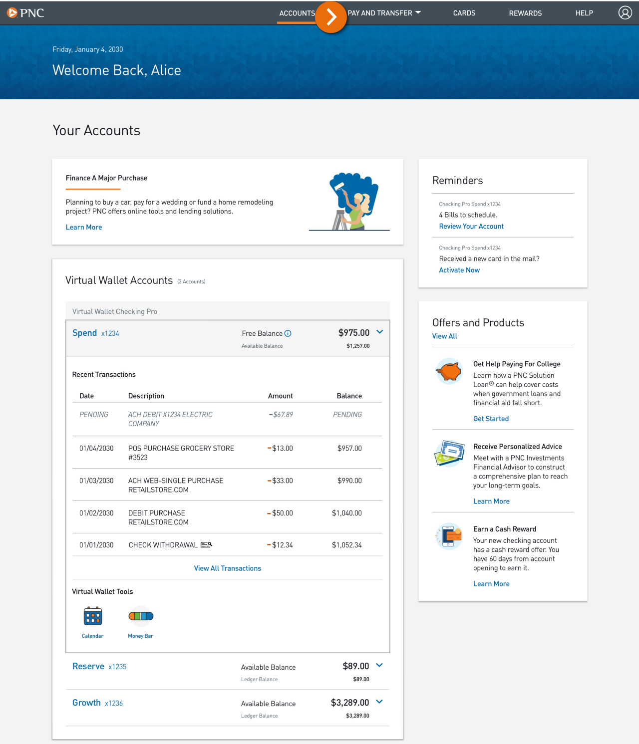 Screenshot of the Accounts landing page.​