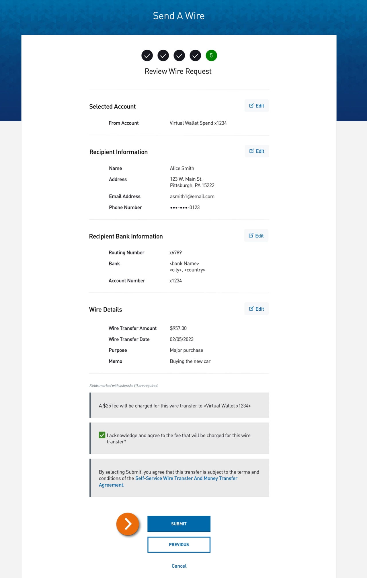 Screenshot of step 5 – Review Wire Request​