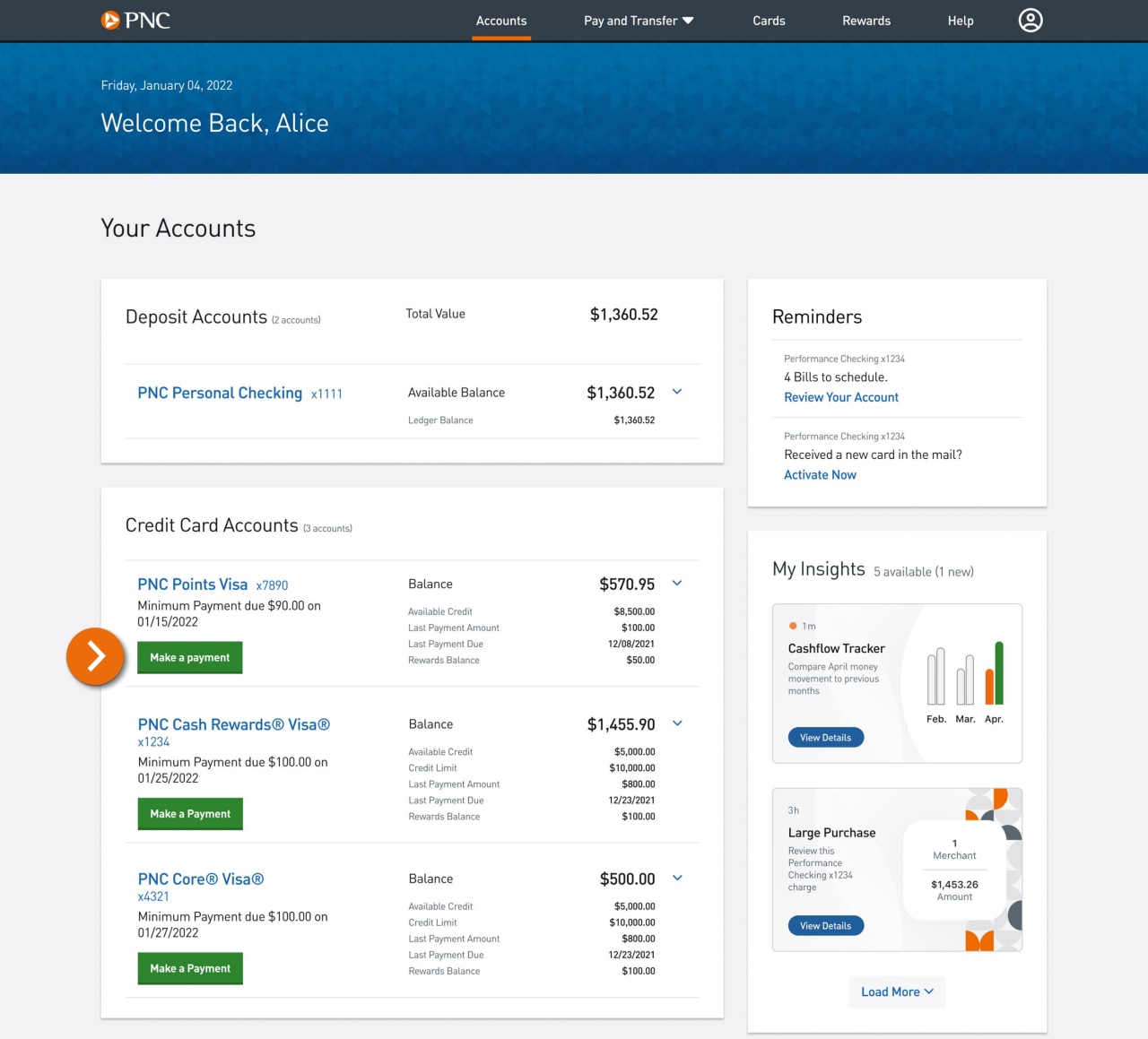 Screenshot of the Accounts landing page.