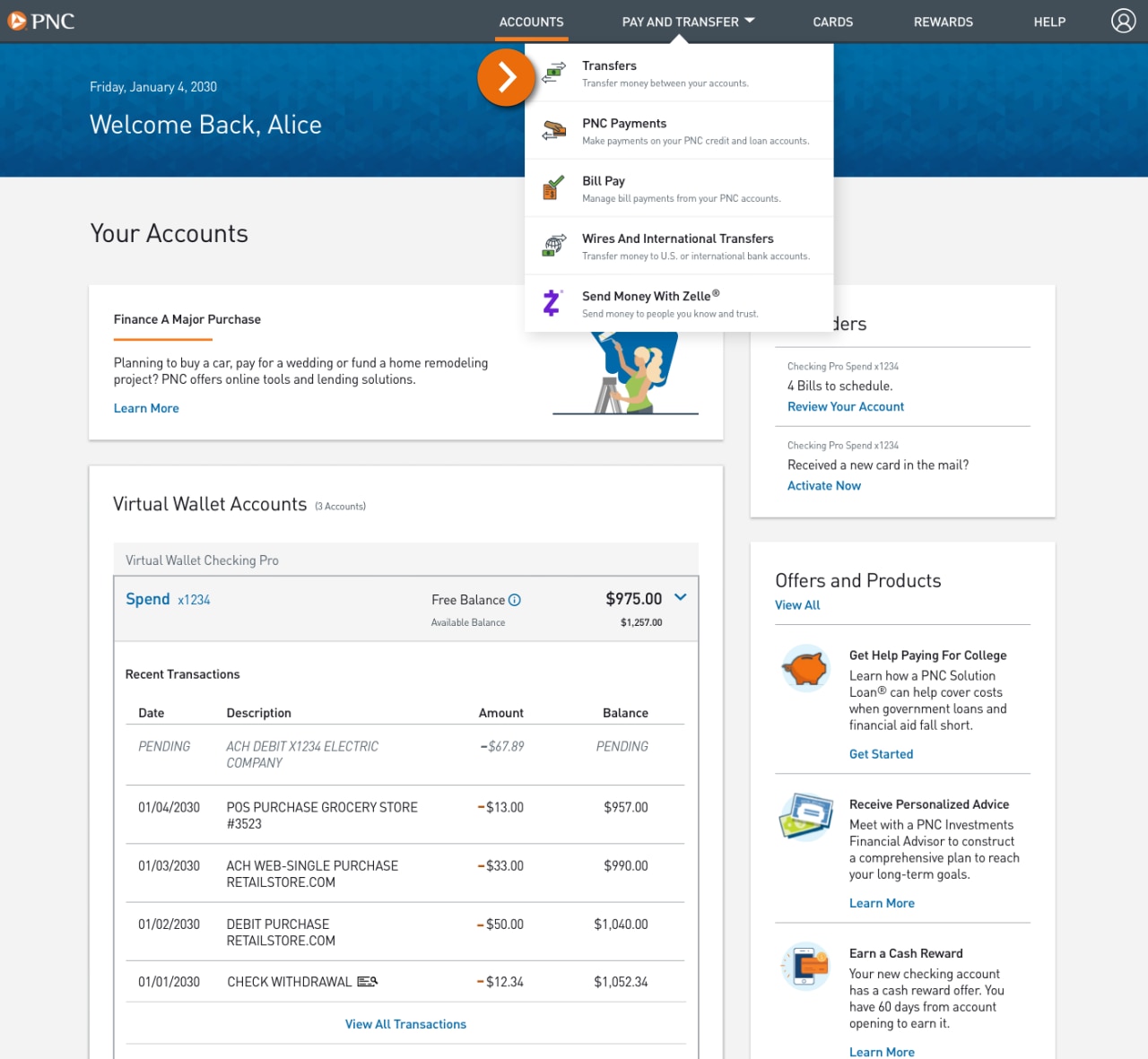 Screenshot of the Accounts Landing page. 