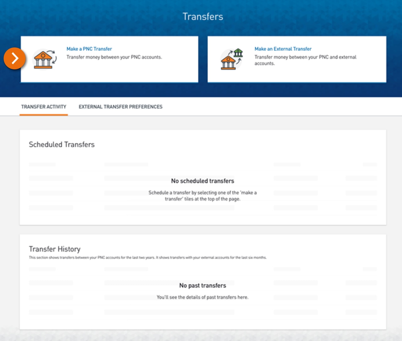 Screenshot of the Transfer Activity page. 