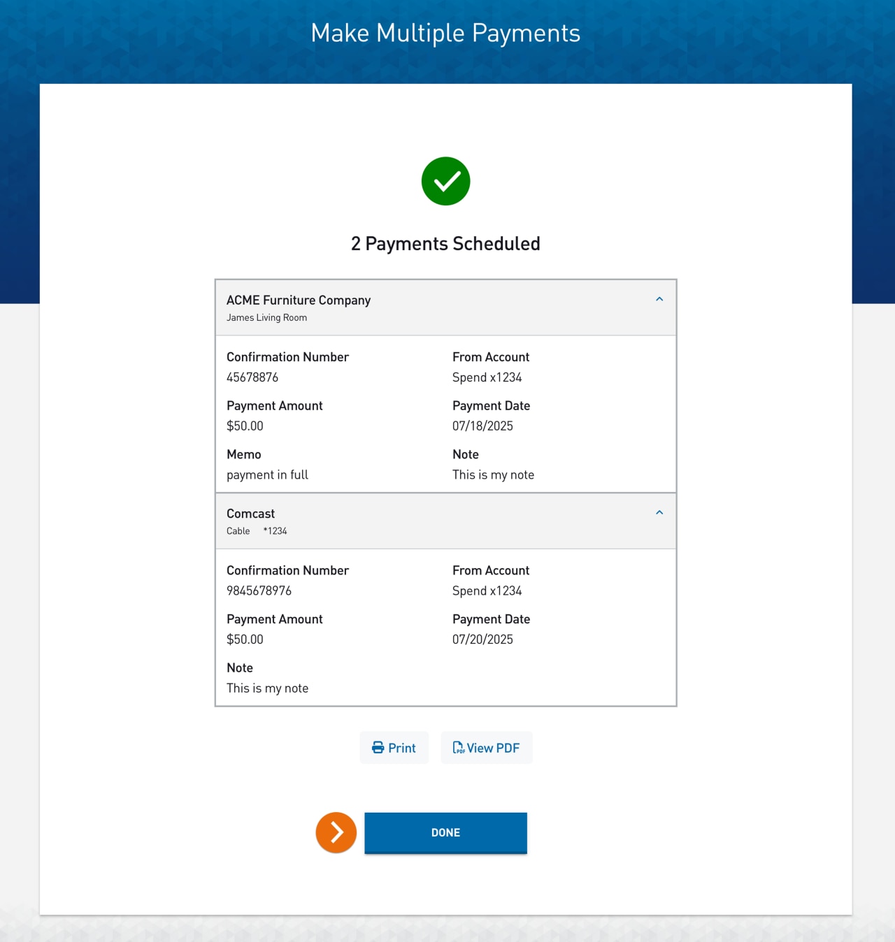  Screenshot of Make a Payment confirmation.​