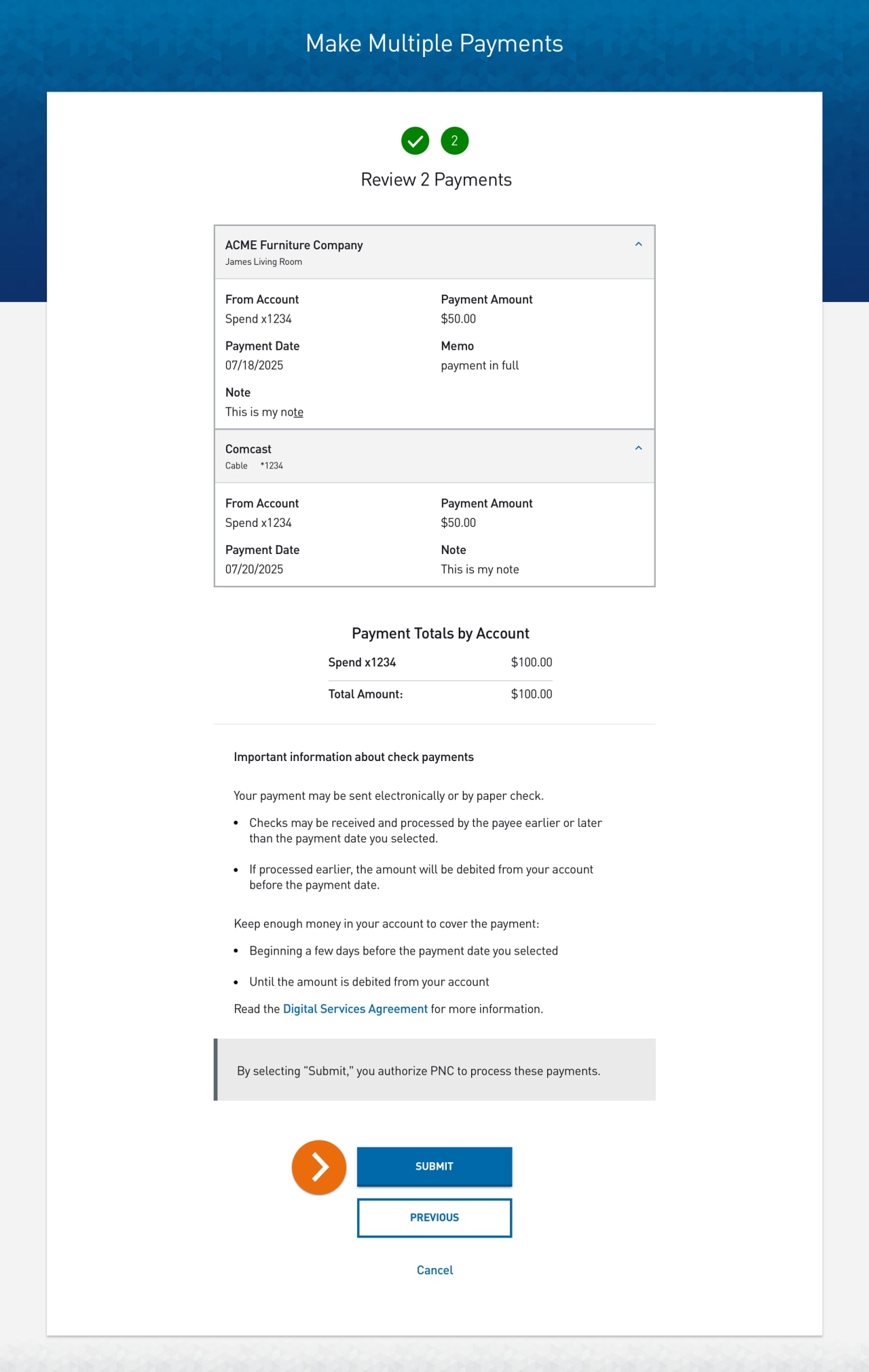 Screenshot of the Review Multiple Payment Details page.​