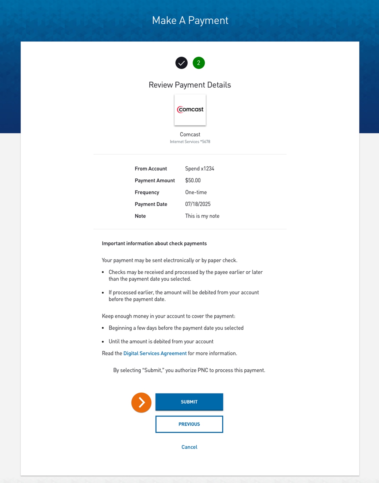  Screenshot of the Review Payment Details page.​