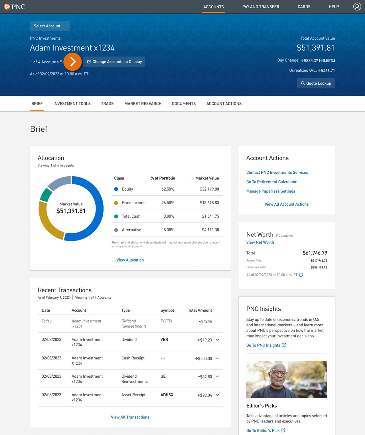 Screenshot of the Accounts Brief page.