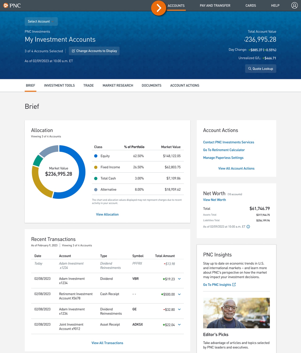 Screenshot of the Investments Brief page.