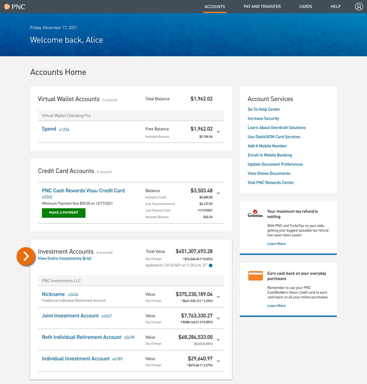 Screenshot of the Accounts landing page.​