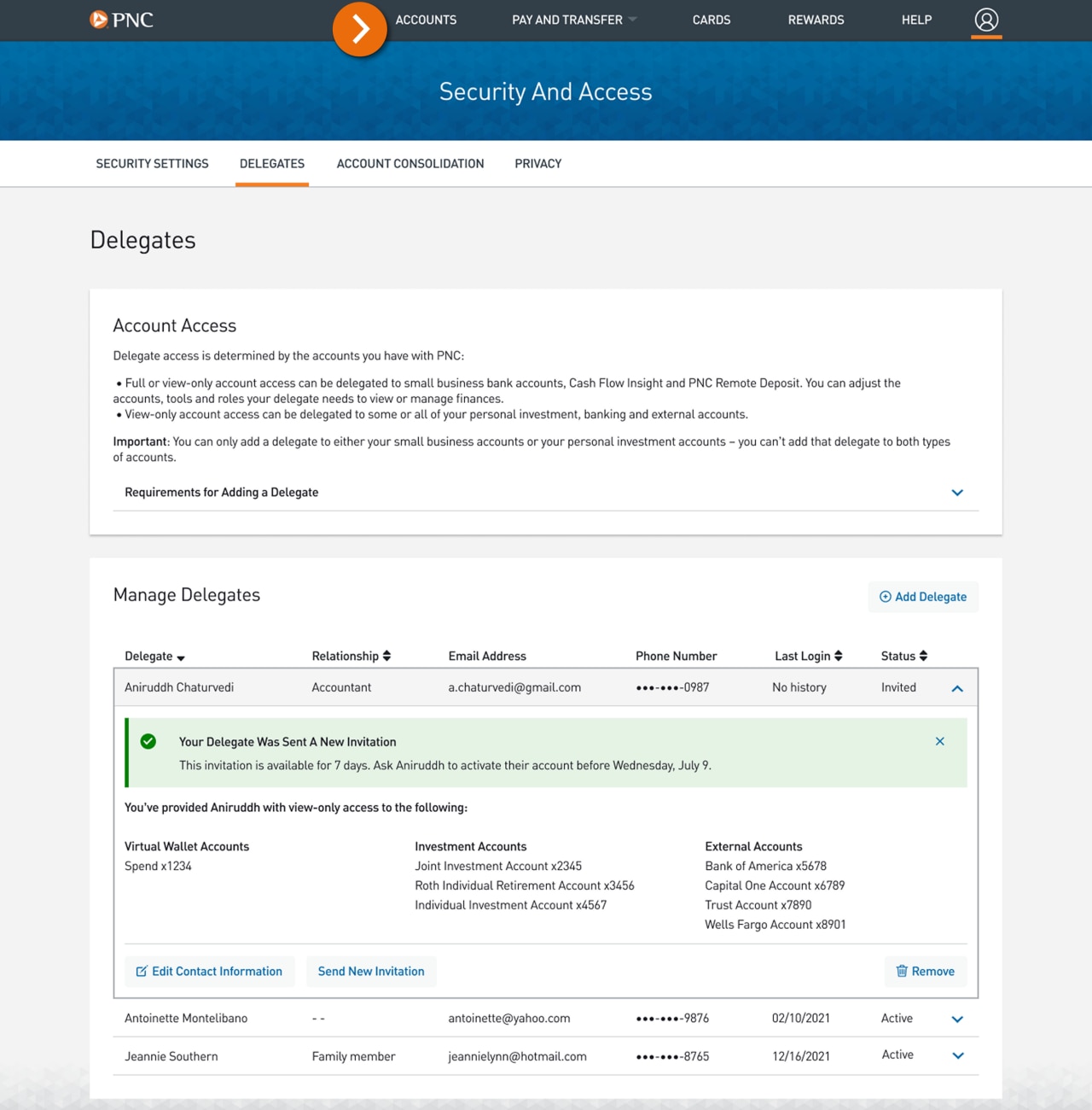 Screenshot of the Security and Access page.