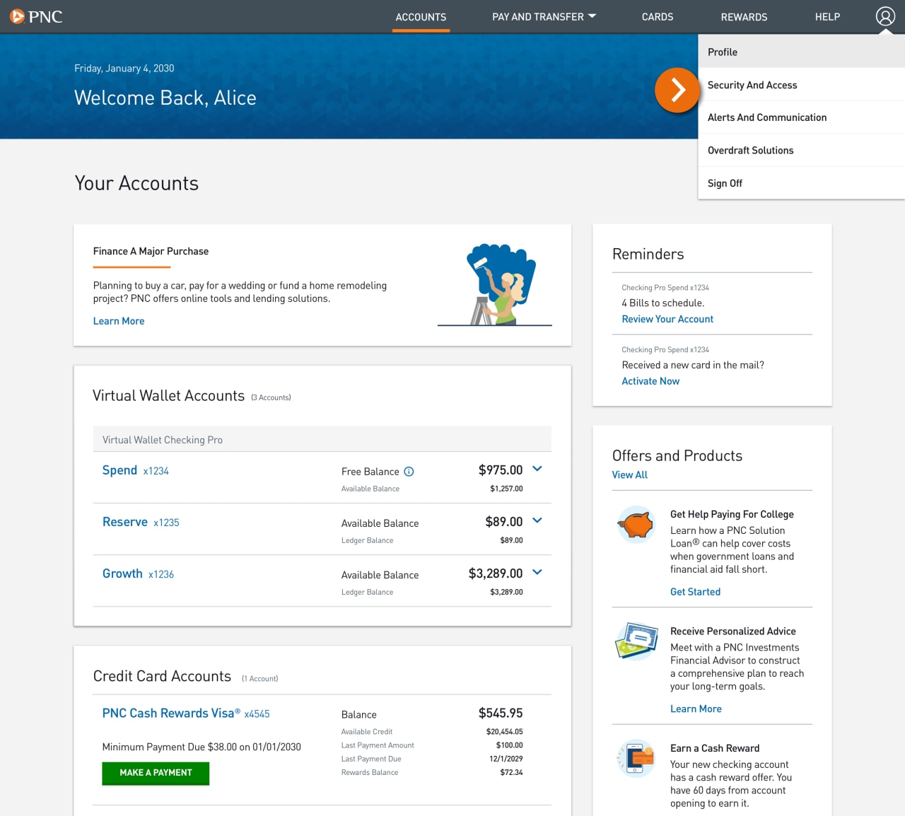 Screenshot of the Accounts landing page.​