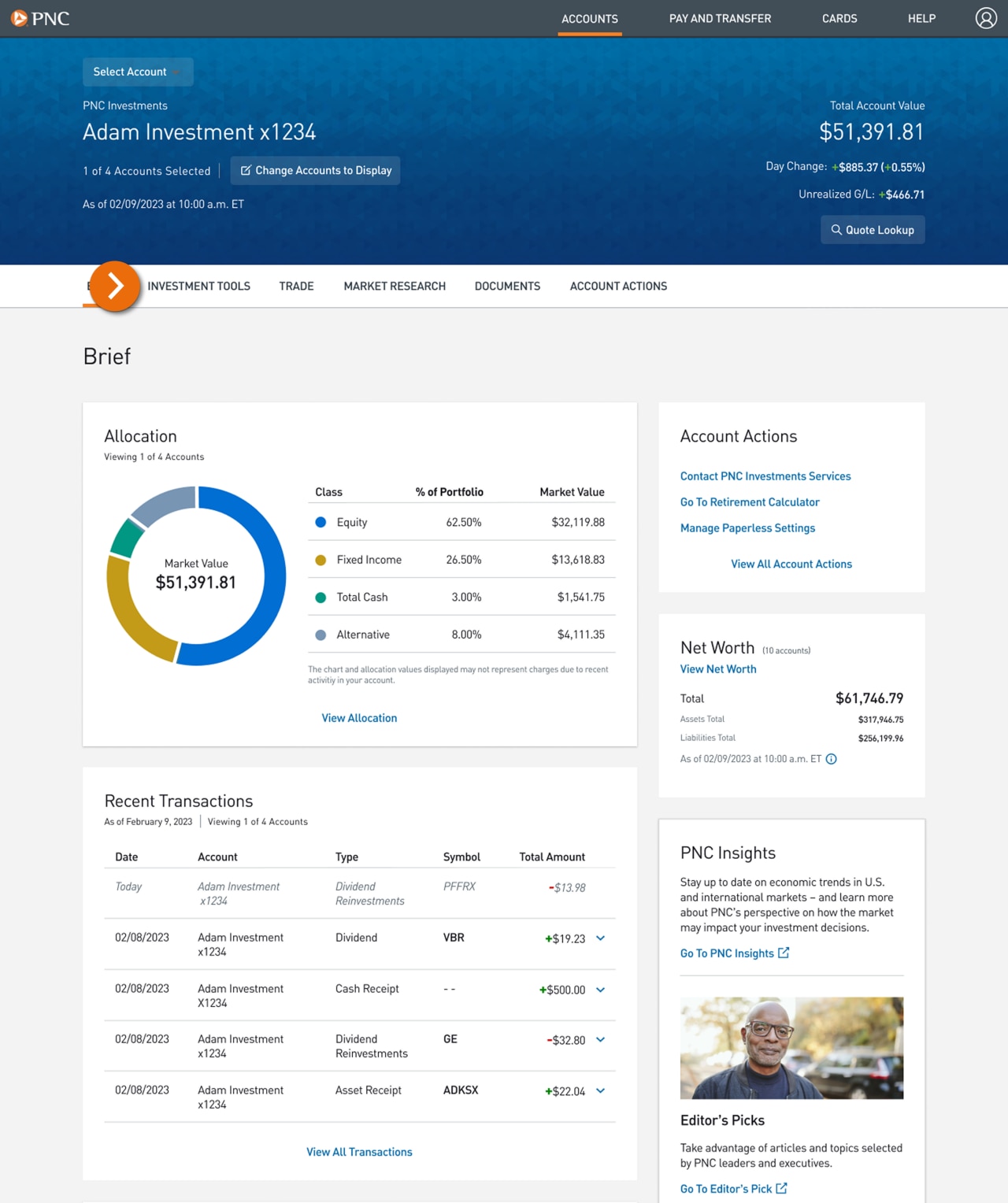 [Screenshot of the Accounts Brief page.