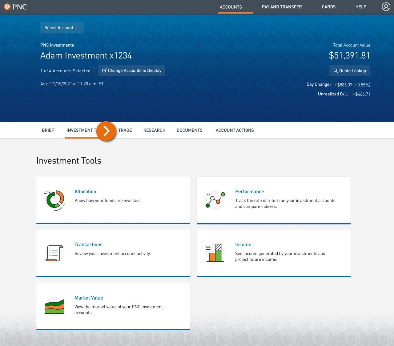 Screenshot of the Investment Tools page.