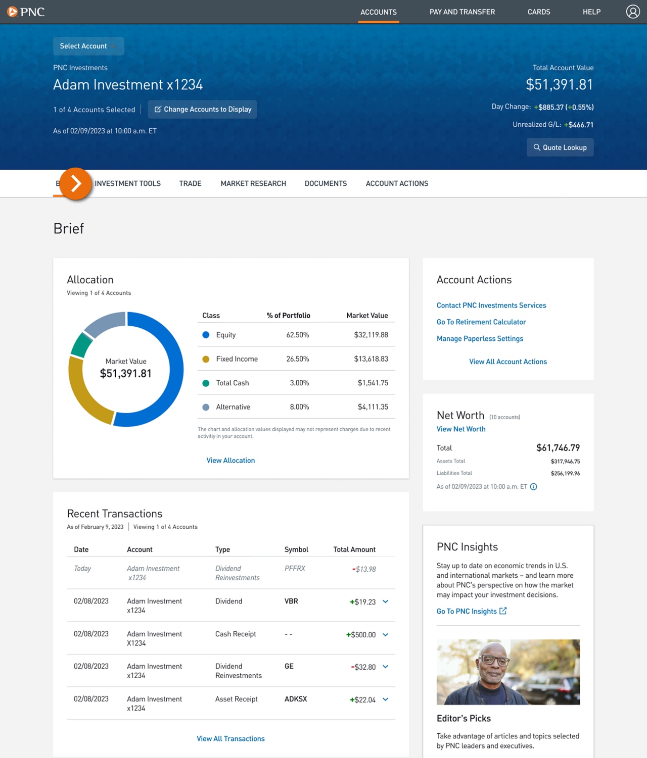 Screenshot of the Accounts Brief page.