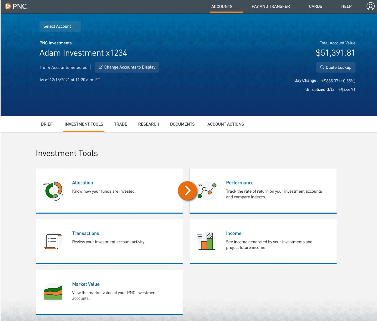Screenshot of the Investment Tools page.