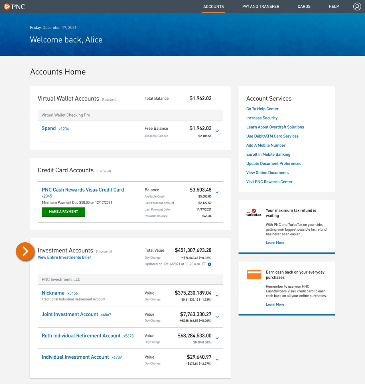 Screenshot of the Accounts landing page.​