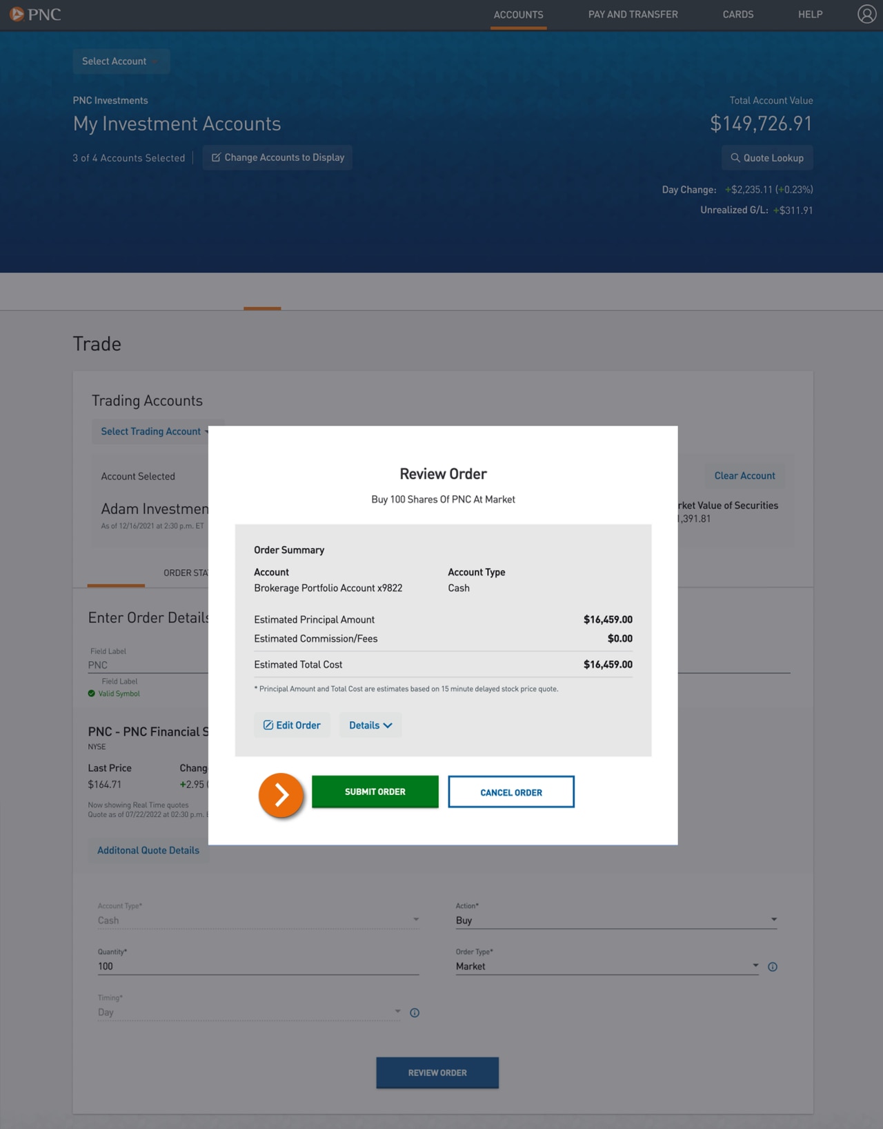 Screenshot of the Review Order page.