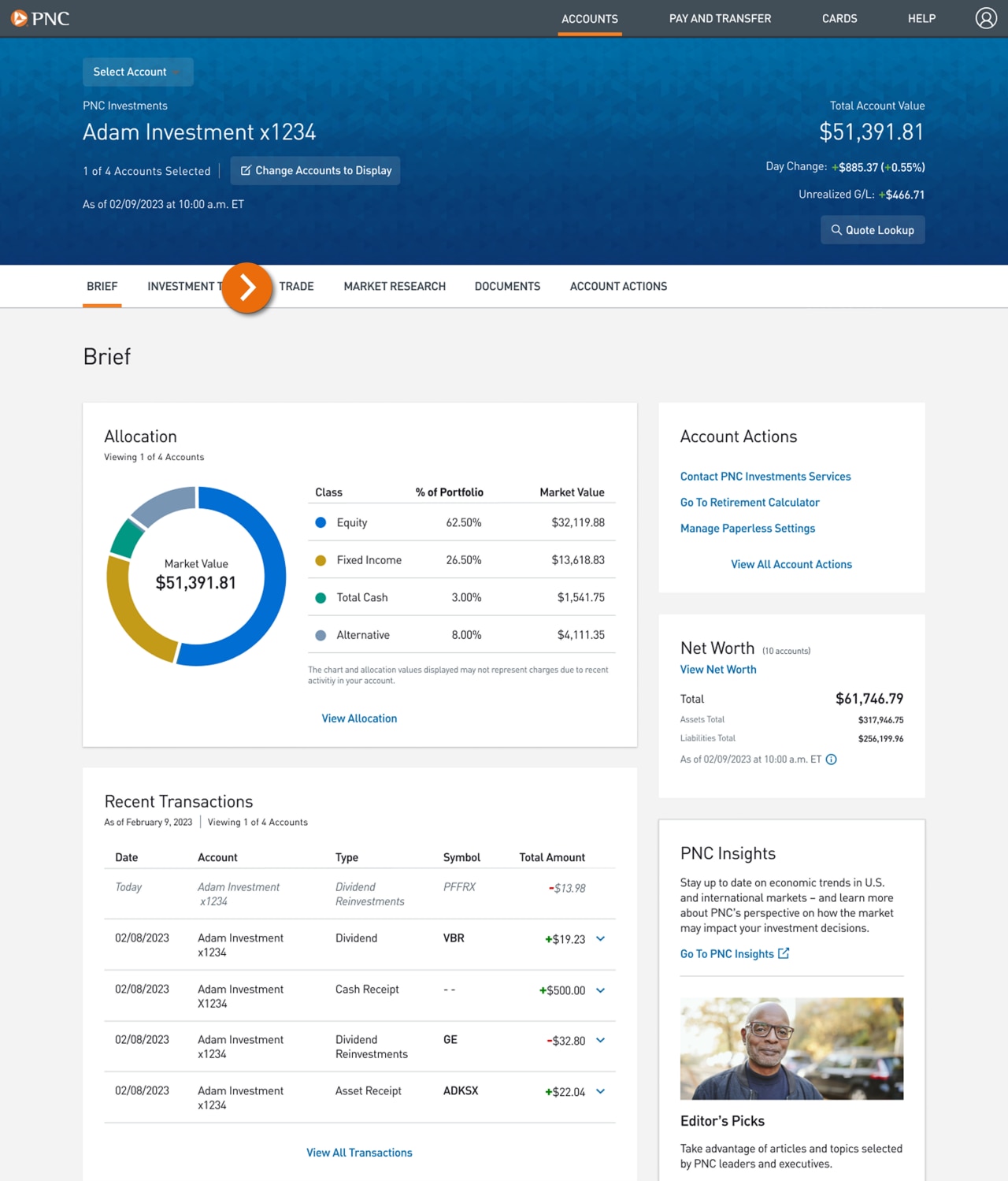 Screenshot of the Accounts Brief page.