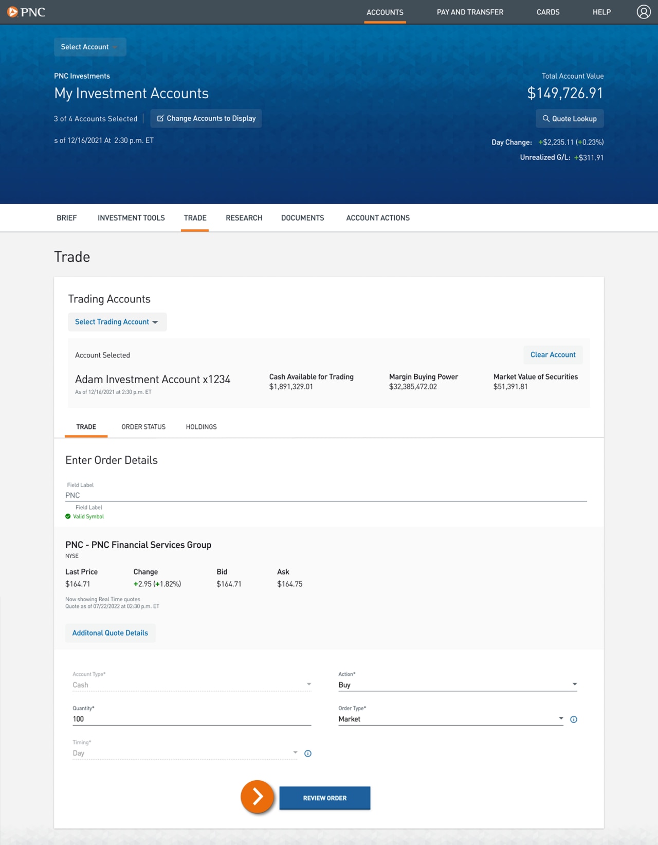 Screenshot of the Trade page