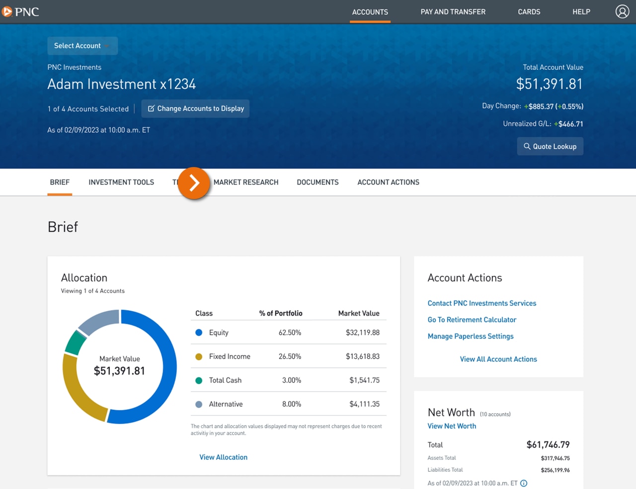 Screenshot of the Accounts Brief page.