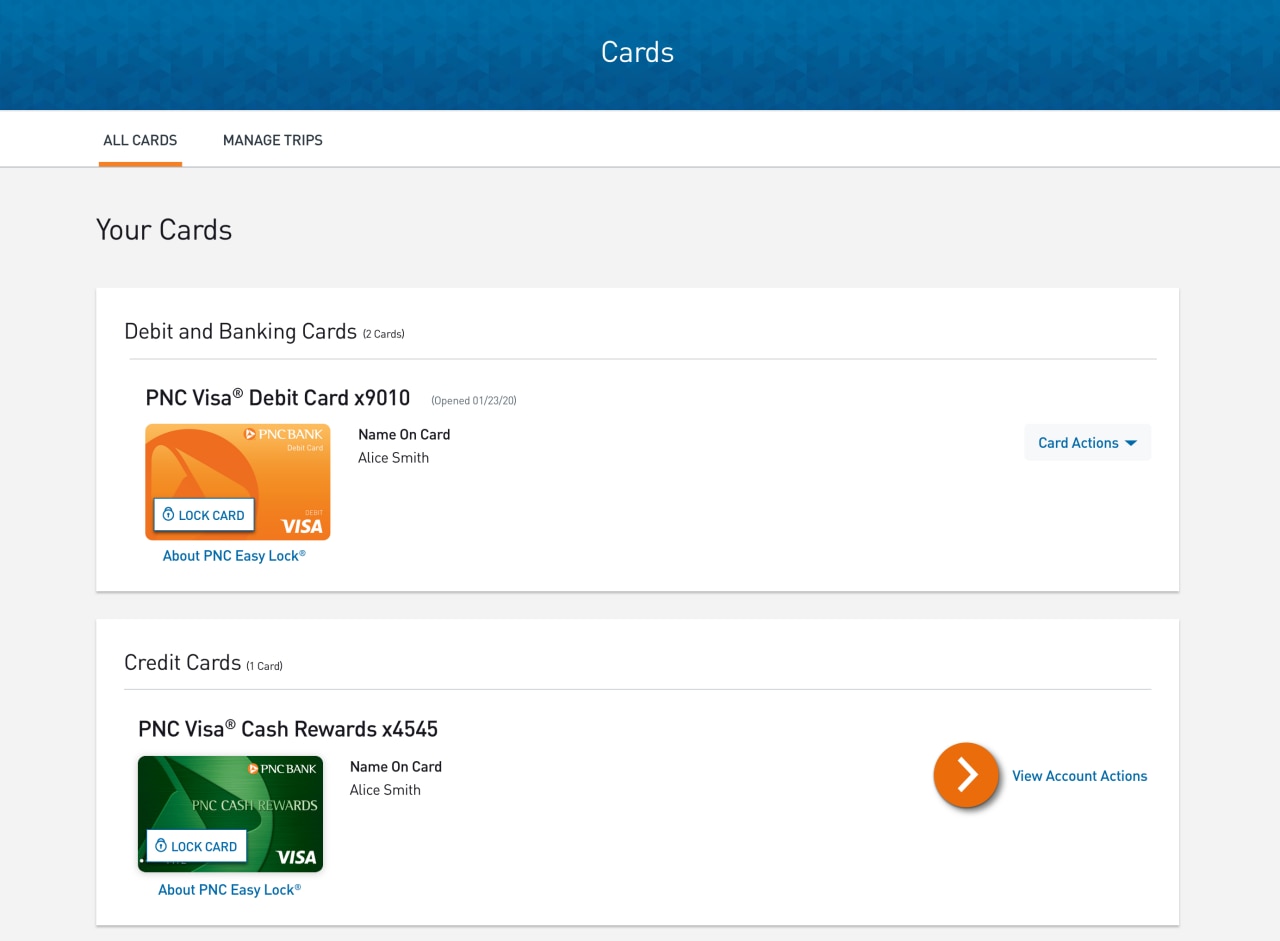 Screenshot of the Cards landing page.​