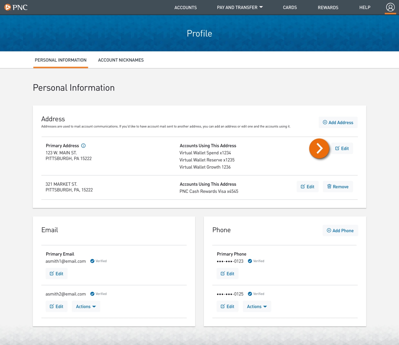 Screenshot of the Personal Information page within the profile. 