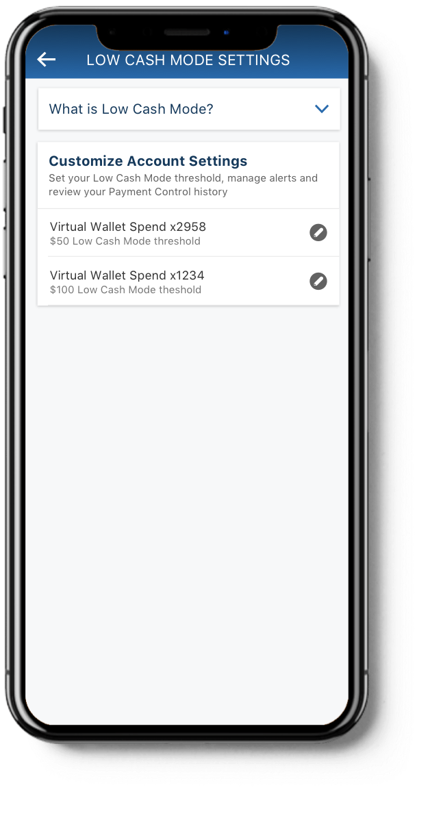 mobile app showing your accounts