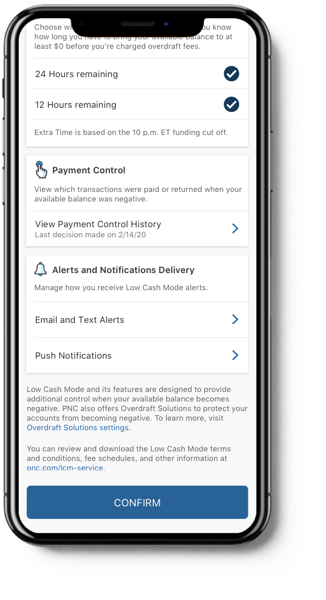 mobile app showing options for setting up push notification messages