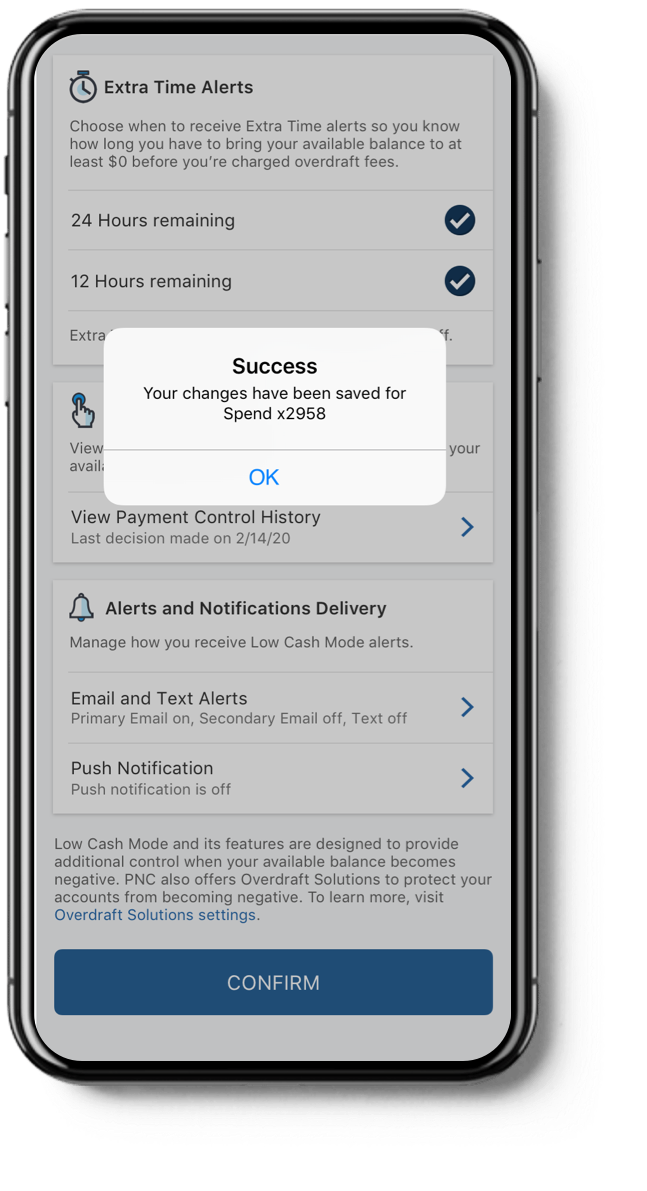 mobile app showing confirmation message 