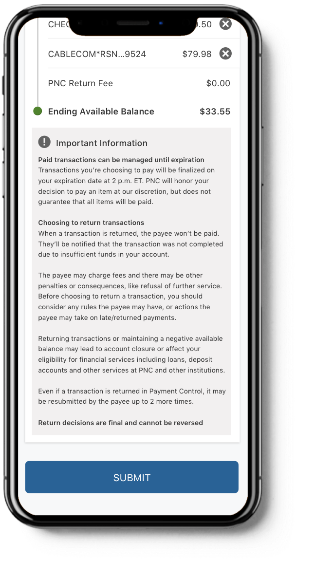 mobile app showing submit button 