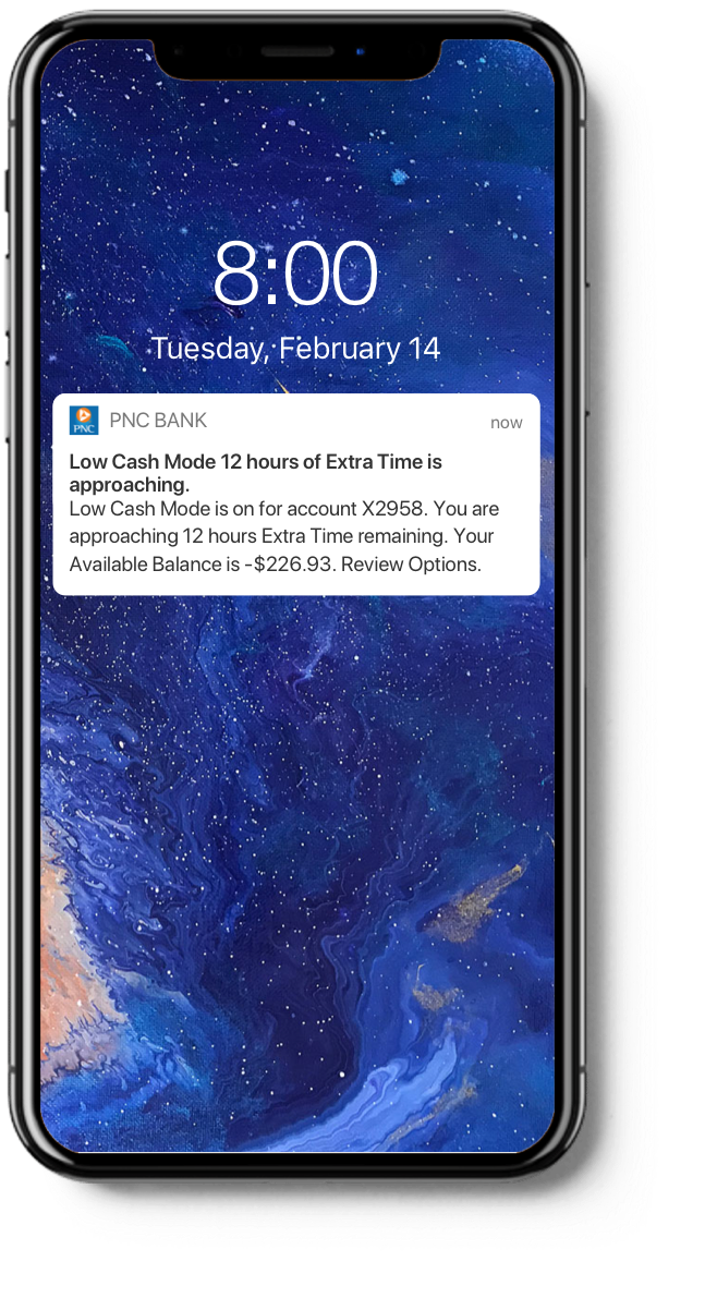 mobile phone showing push notification from PNC Bank