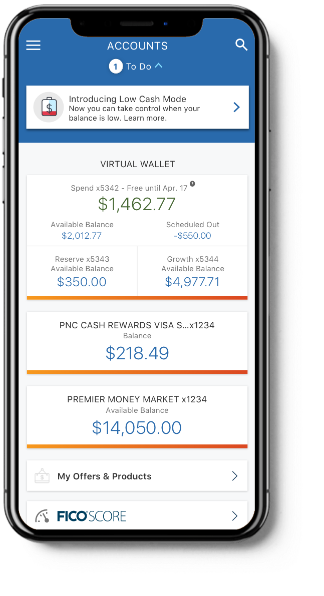 mobile app showing list of your accounts