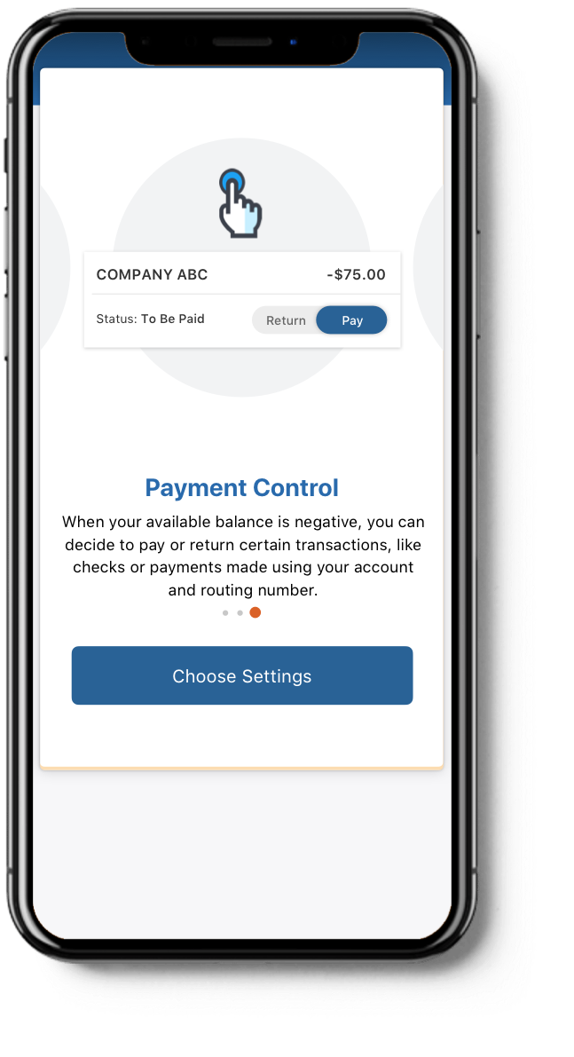 mobile app showing Payment Control