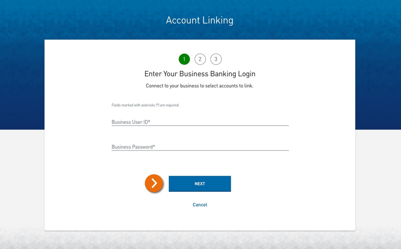 Screenshot of business banking login screen.