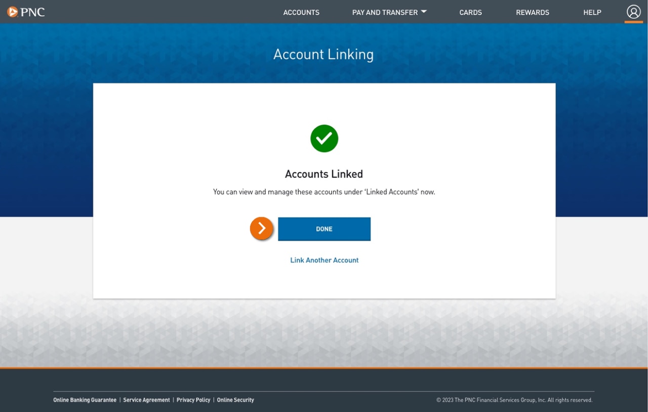 Screenshot of Accounts Linked confirmation page.