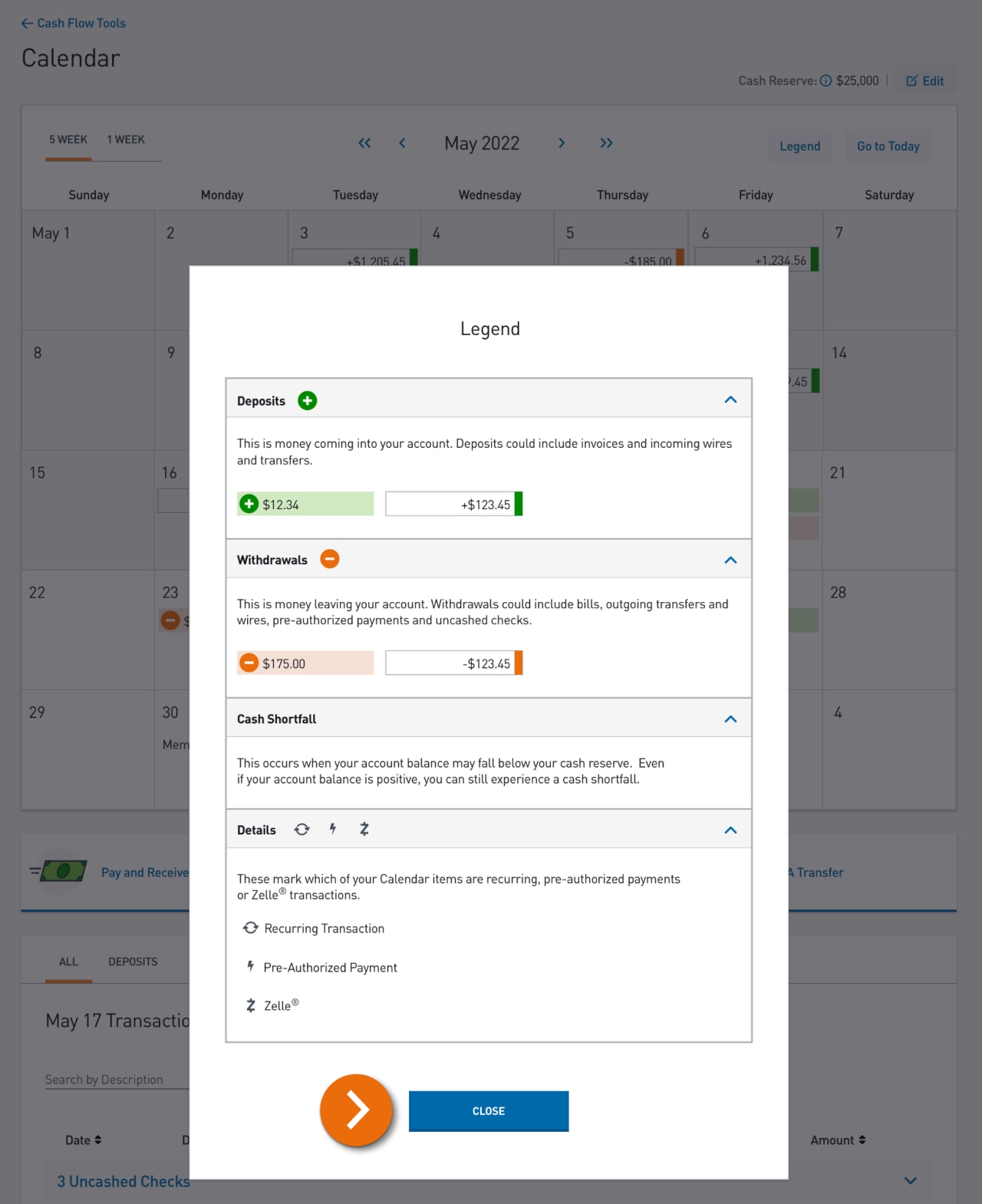 Screenshot of the Legend popup.