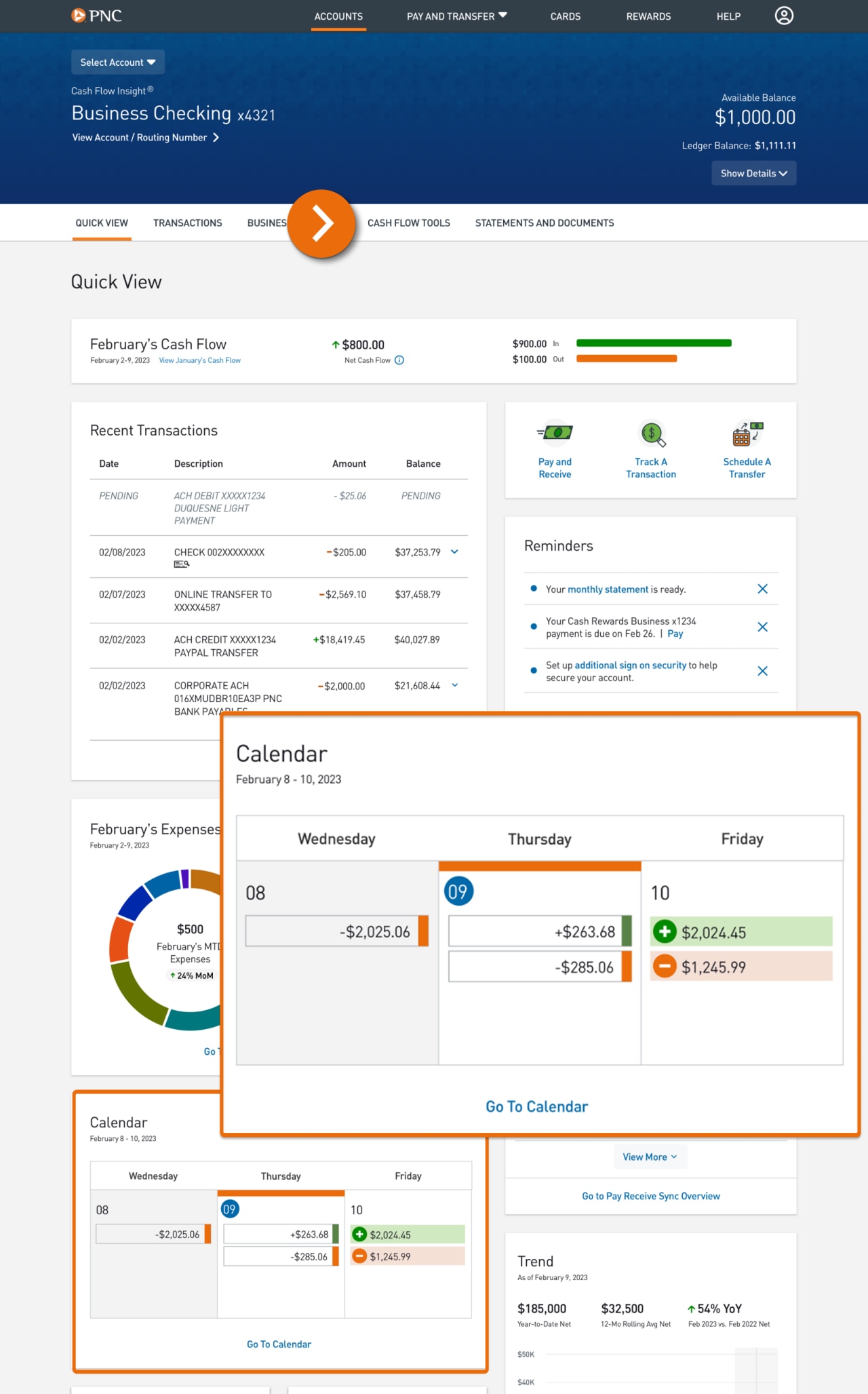 Screenshot of the Quick View landing page