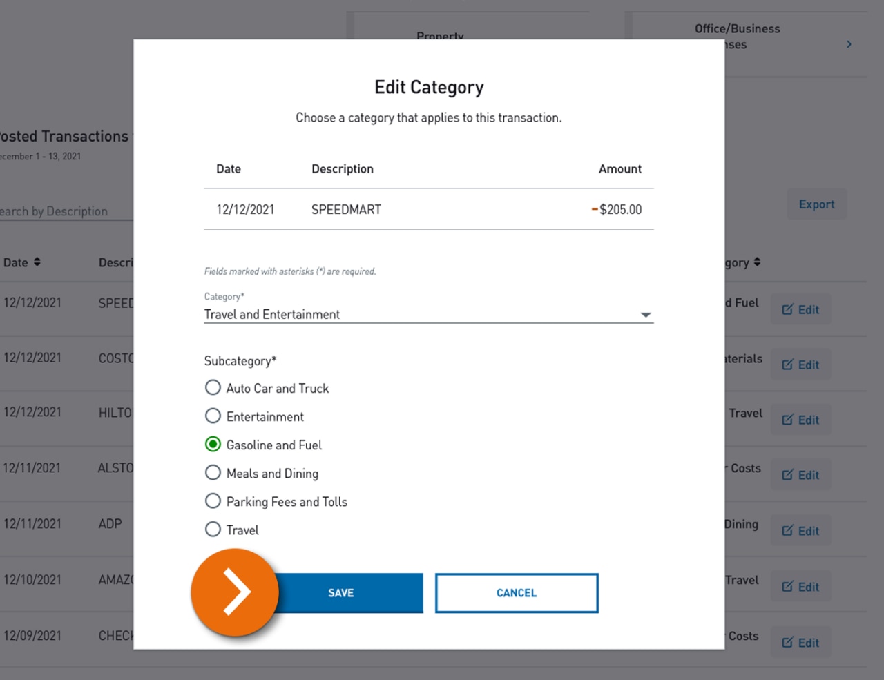Screenshot of the Edit Category popup form.