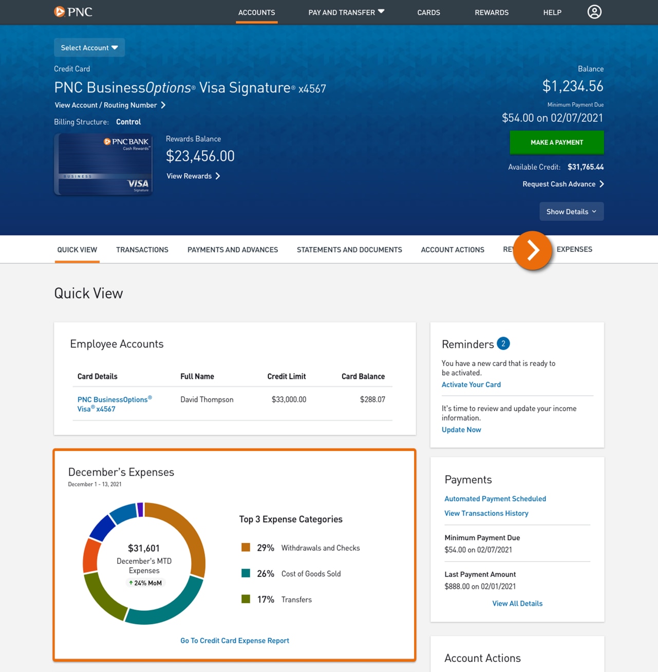 Screenshot of the Quick View landing page.