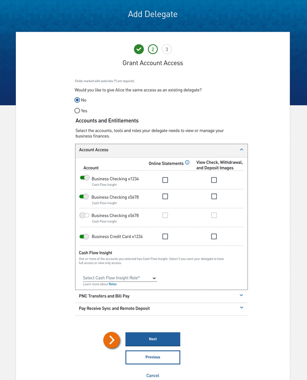 Screenshot of the Add Delegate page.