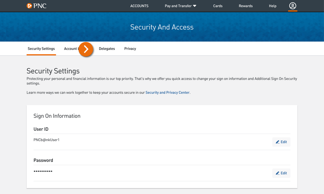 Screenshot of Security Settings page in Security And Access.