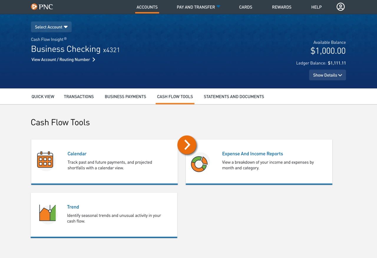 Screenshot of the Cash Flow Tools page.